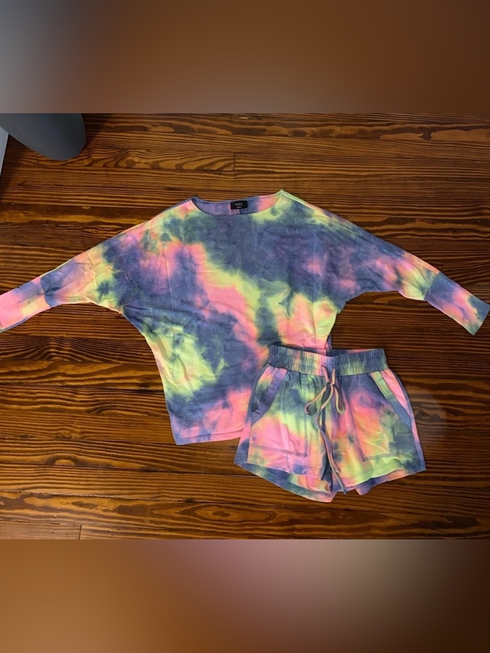 Vici Pastel Tie-Dye Top & shorts set in Purple, Pink & Yellow tiedye.